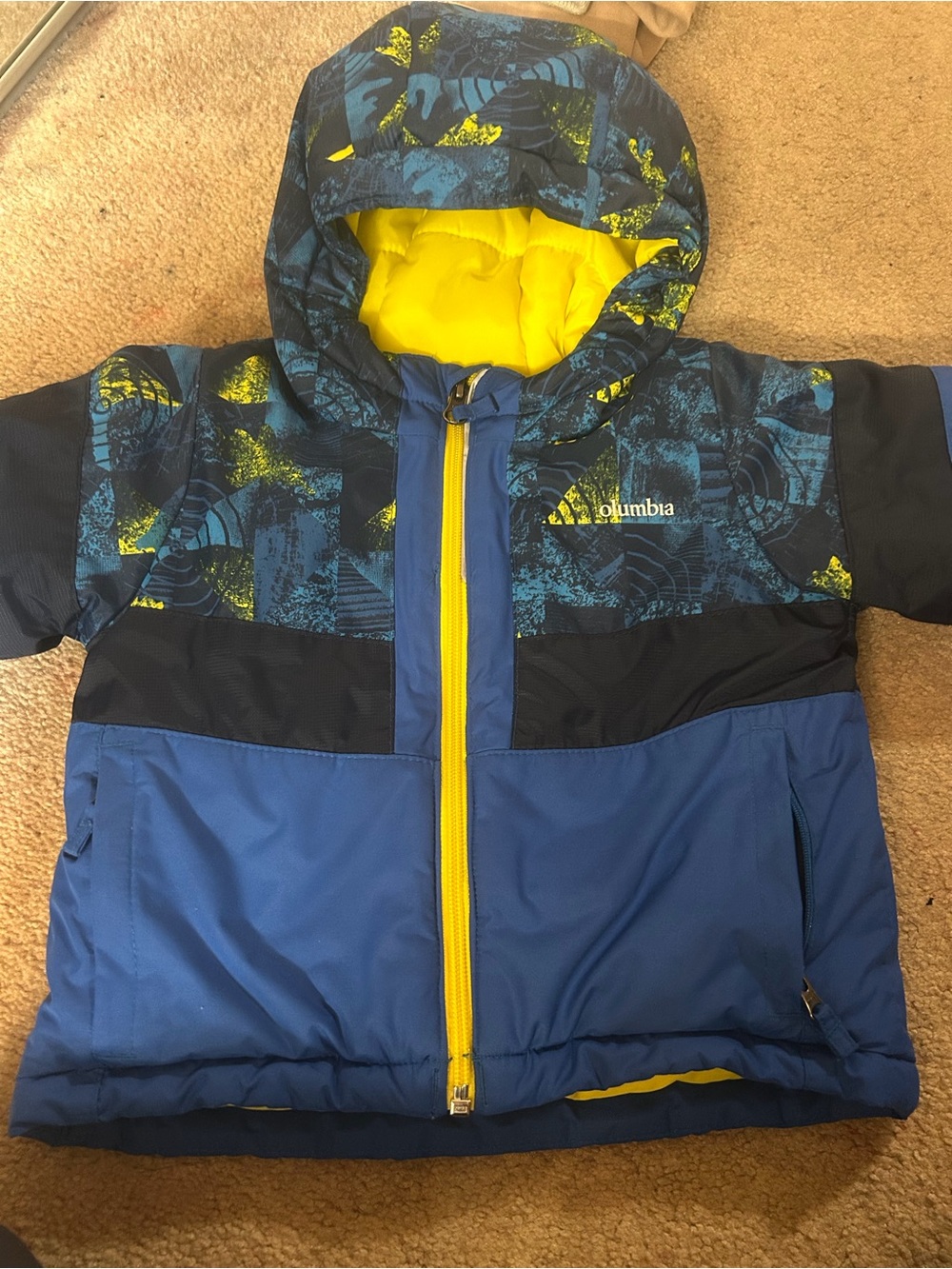 Columbia Boys' Blue & Yellow Insulated Hooded Puffer Coat 2T